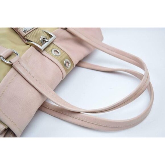 Prada Color Block Pink and Beige Suede Canvas and Leather Satchel - Picture 5 of 10